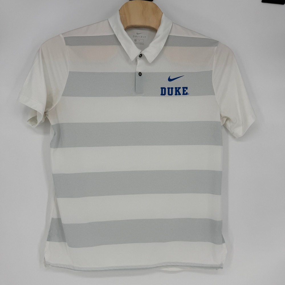 Nike Dri-FIT Duke Blue Devils Polo Shirt Mens XL White Grey Striped 35882X-DK2